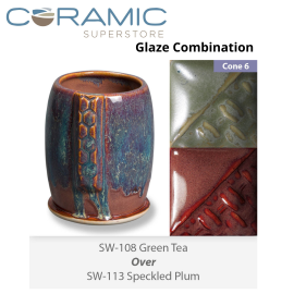 Green Tea SW-108 over Speckled Plum SW-113 Stoneware Combination